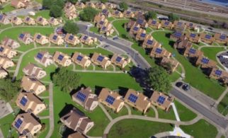 An aerial view of Triangle Court in Richmond, CA.